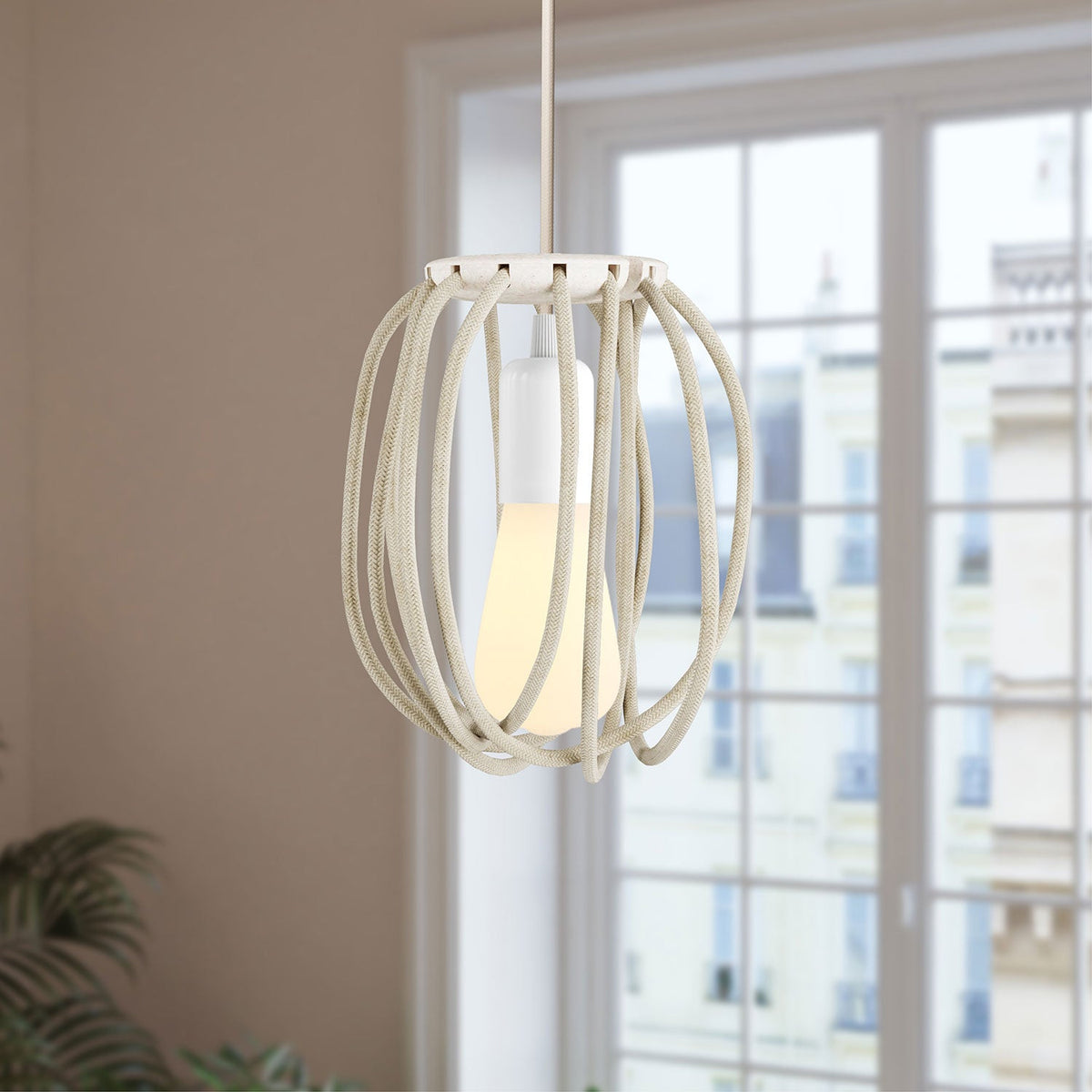 Paralume Cablò multicolor 50 cm e cavi in lino bianco