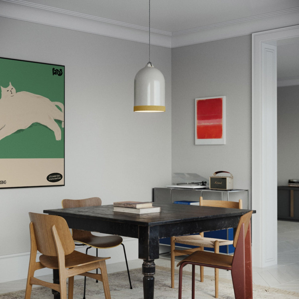 Paralume Campana XL bicolore in ceramica Bianco e Giallo, collezione Materia - Made in Italy