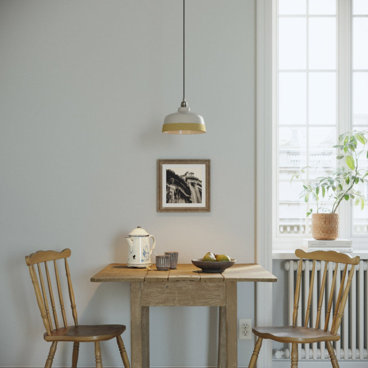 Paralume Coppa bicolore in ceramica Bianco e Giallo, collezione Materia - Made in Italy