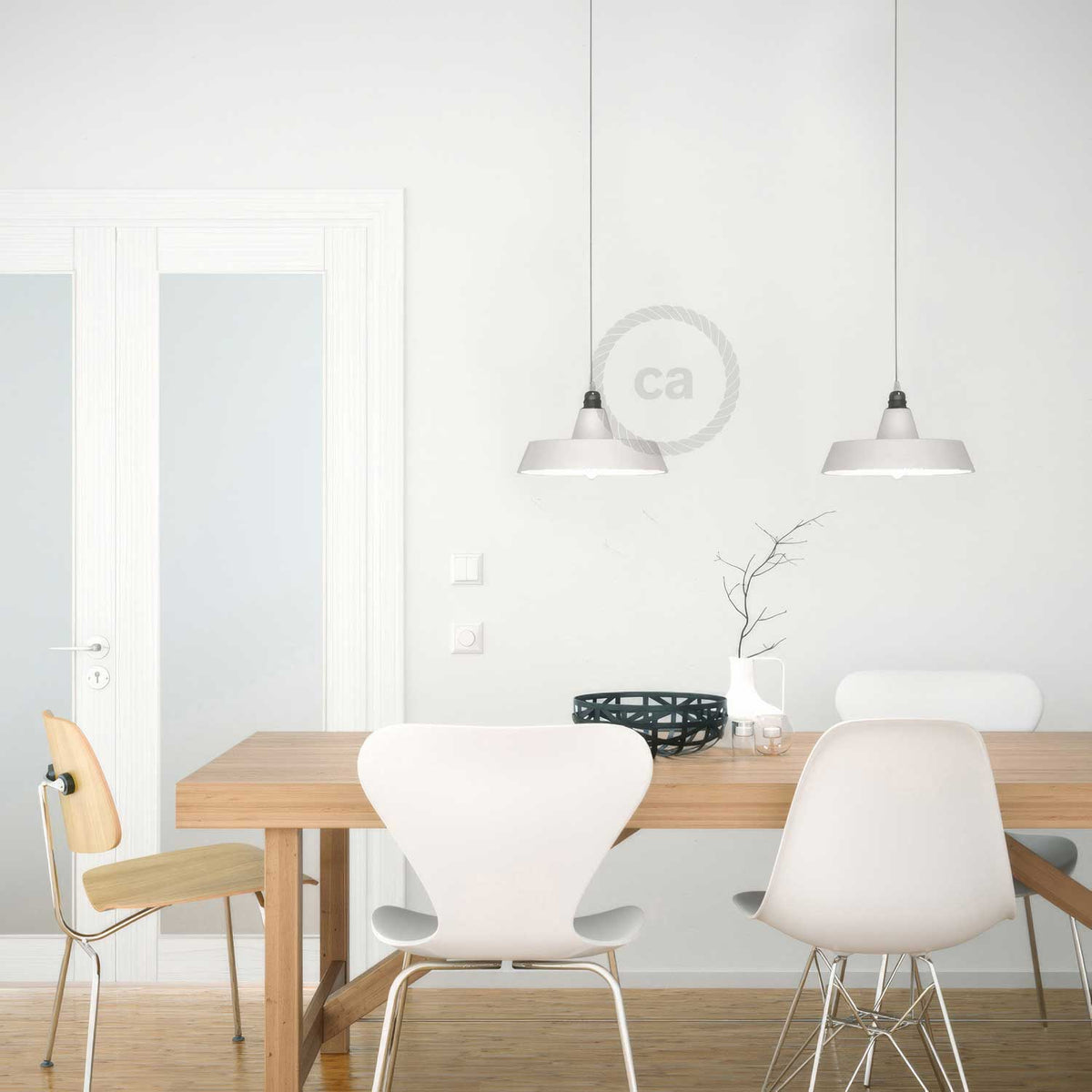 Paralume Industriale in ceramica per sospensione - Made in Italy - Bianco lucido