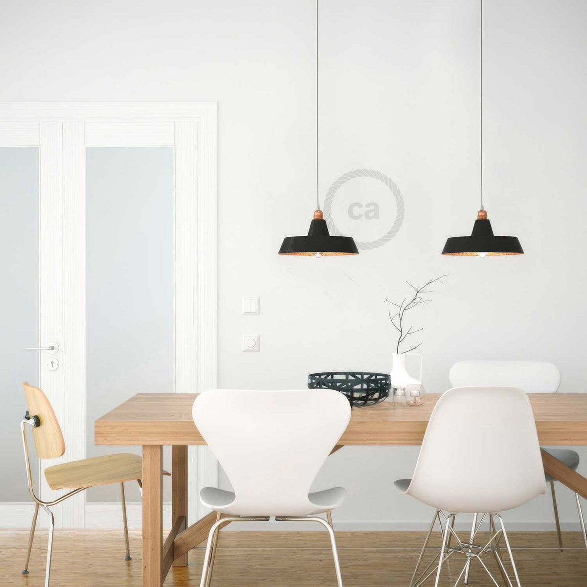 Paralume Industriale in ceramica per sospensione - Made in Italy - Nero - Rame