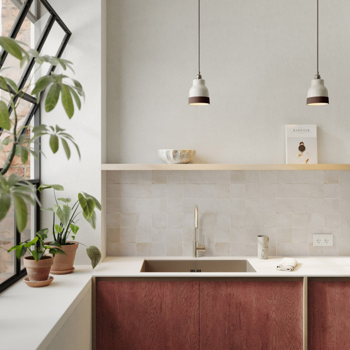 Paralume Vaso bicolore in ceramica Bianco e Marrone, collezione Materia - Made in Italy
