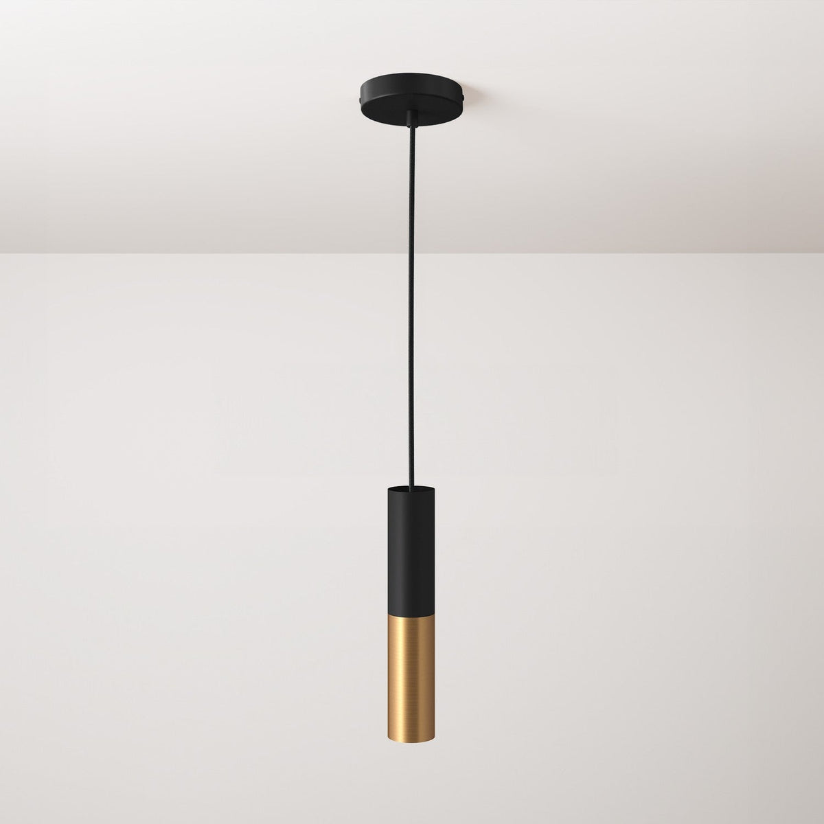 Pendant lamp complete with fabric cable and Tub-E12 double lampshade - Black and Brushed bronze