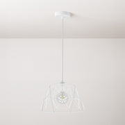 Lampada a sospensione completa di cavo tessile, paralume Dome e finiture in metallo - Bianco