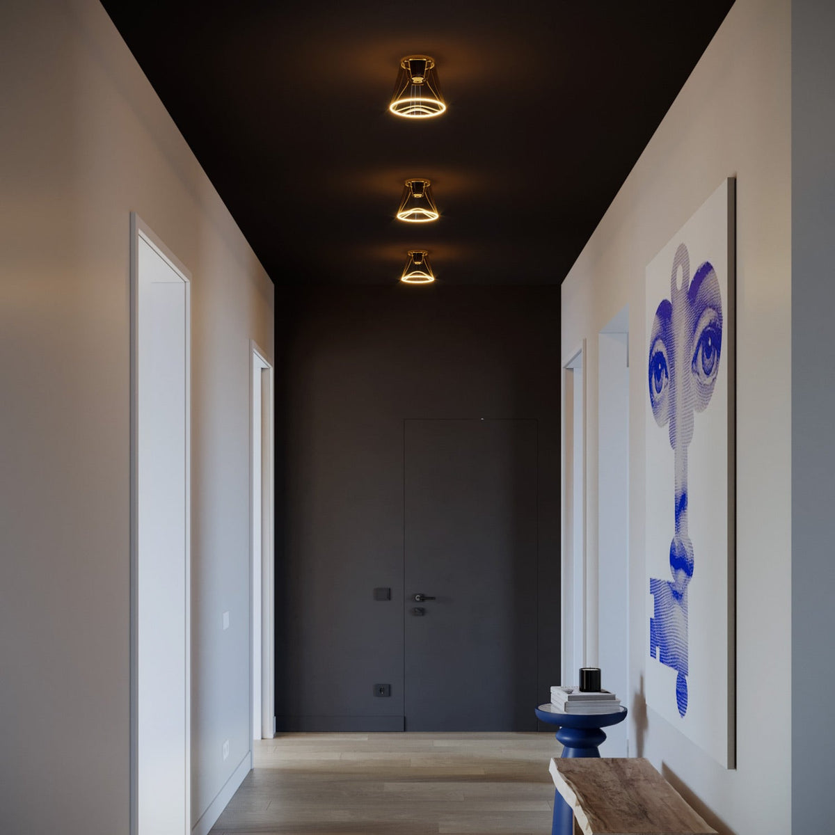 Plafoniera design con lampadina Ghost a cono smoky - Nero