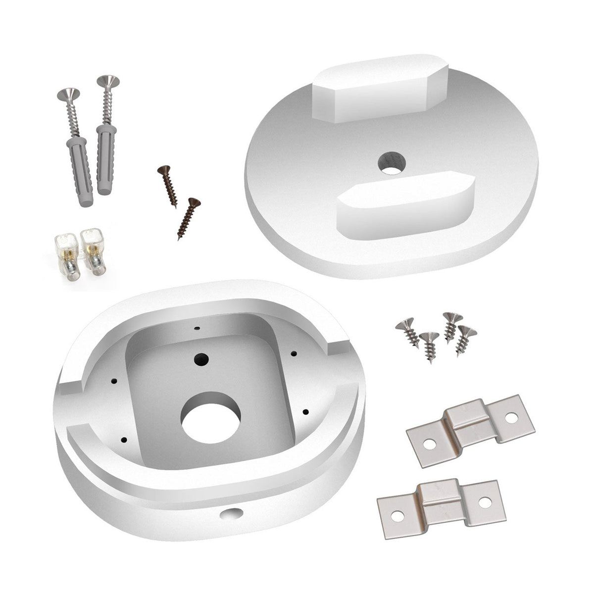 Rosone ovale in legno con un foro centrale e 2 fori laterali per cavo per catenaria e sistema Filé. Made in Italy - Bianco