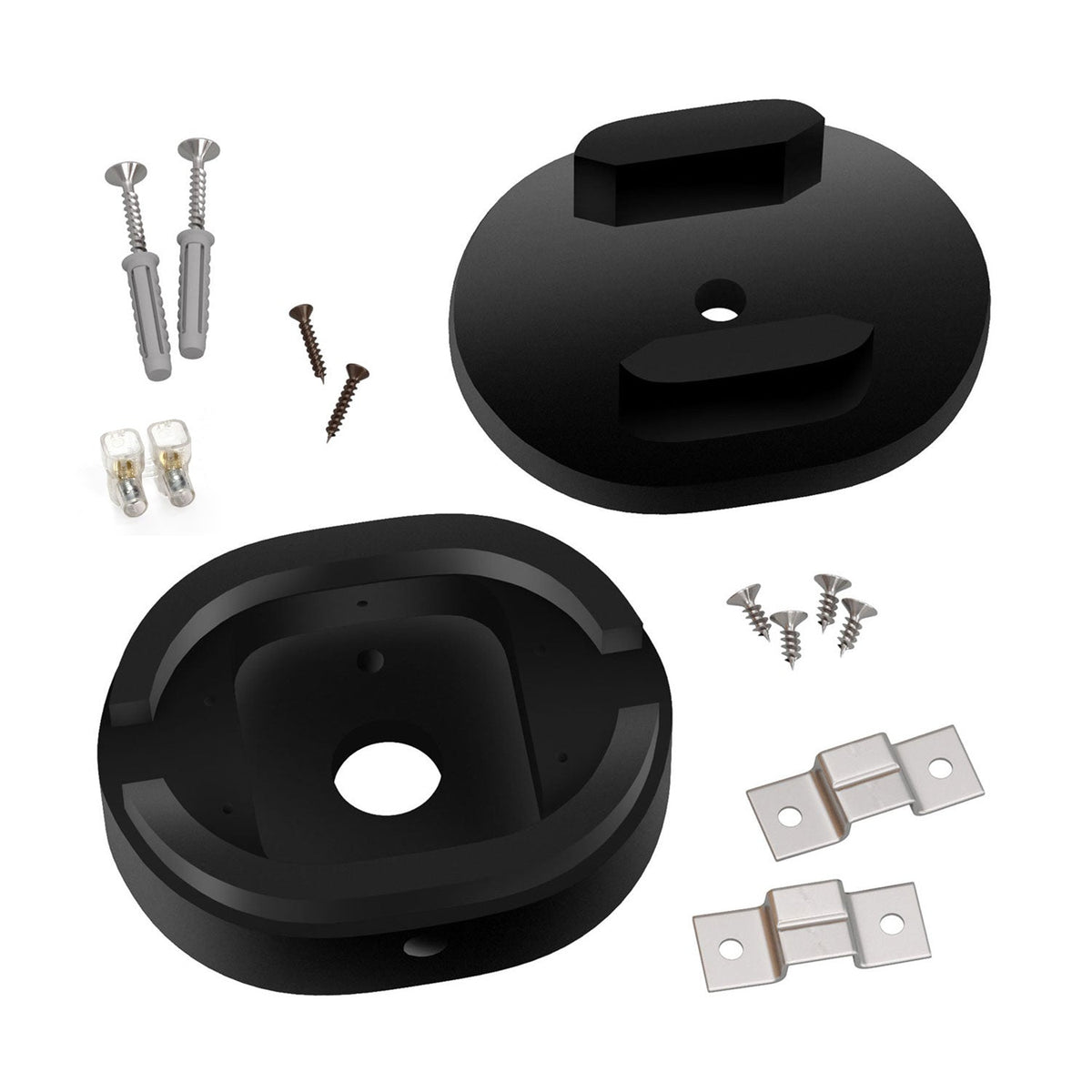Rosone ovale in legno con un foro centrale e 2 fori laterali per cavo per catenaria e sistema Filé. Made in Italy - Nero