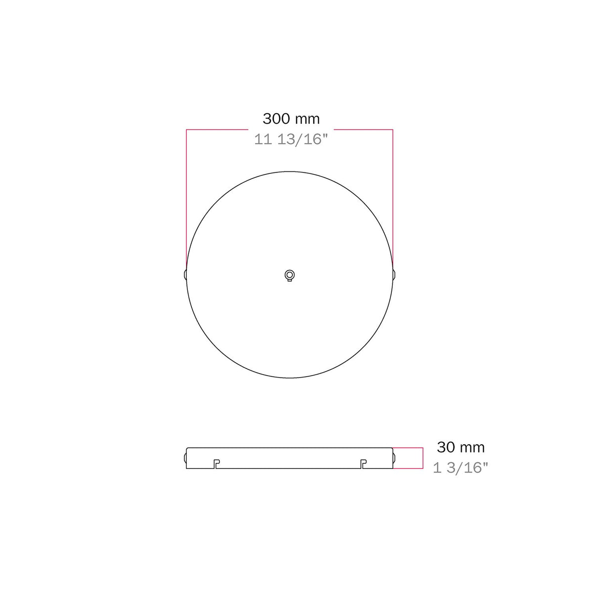 Rosone rotondo in alluminio Ø 30 cm con staffa e cavo di messa a terra, con 1 foro centrale - Bianco Opaco 2