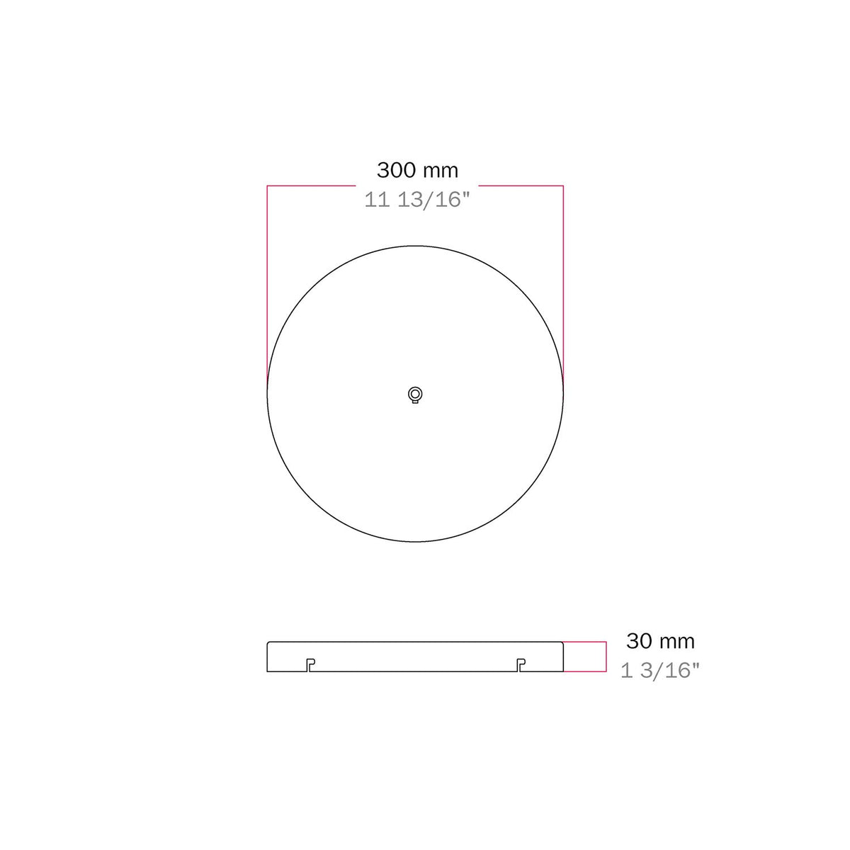 Rosone rotondo in alluminio Ø 30 cm con staffa e cavo di messa a terra, con 1 foro centrale - Bianco Opaco 0