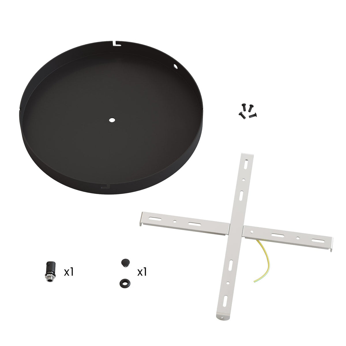 Rosone rotondo in alluminio Ø 30 cm con staffa e cavo di messa a terra, con 1 foro centrale - Nero 1