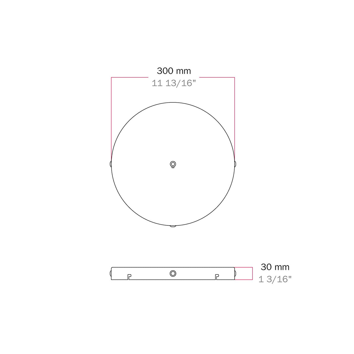 Rosone rotondo in alluminio Ø 30 cm con staffa e cavo di messa a terra, con 1 foro centrale - Nero 3