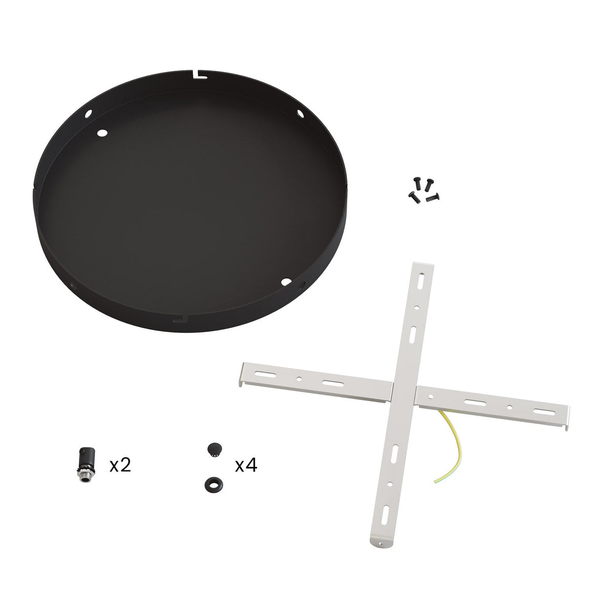 Rosone rotondo in alluminio Ø 30 cm con staffa e cavo di messa a terra, con 2 fori frontali - Nero 4