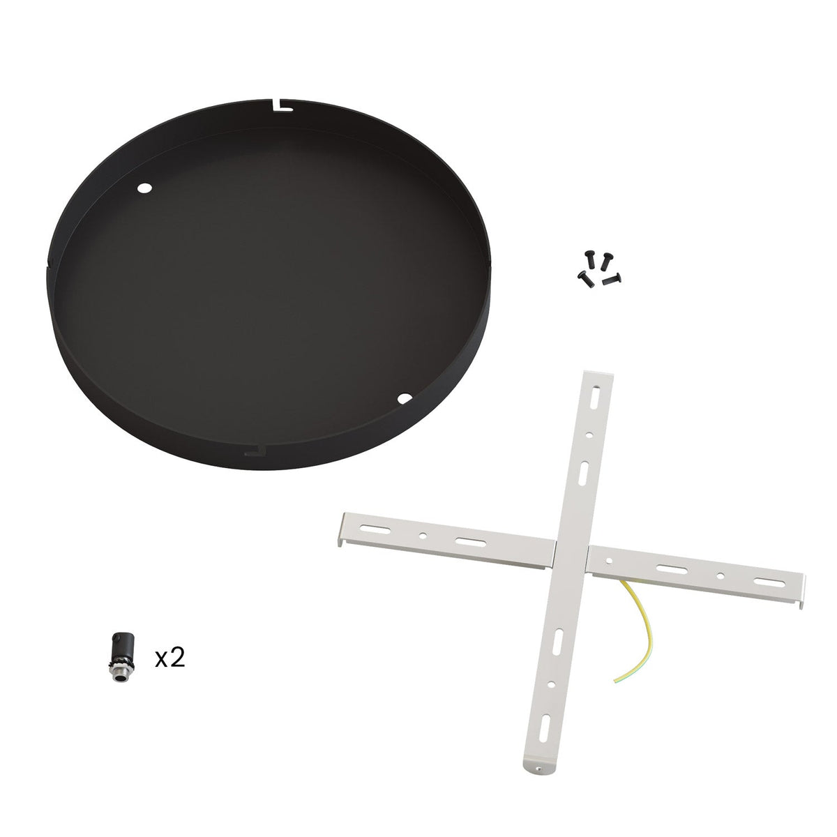 Rosone rotondo in alluminio Ø 30 cm con staffa e cavo di messa a terra, con 2 fori frontali - Nero 0