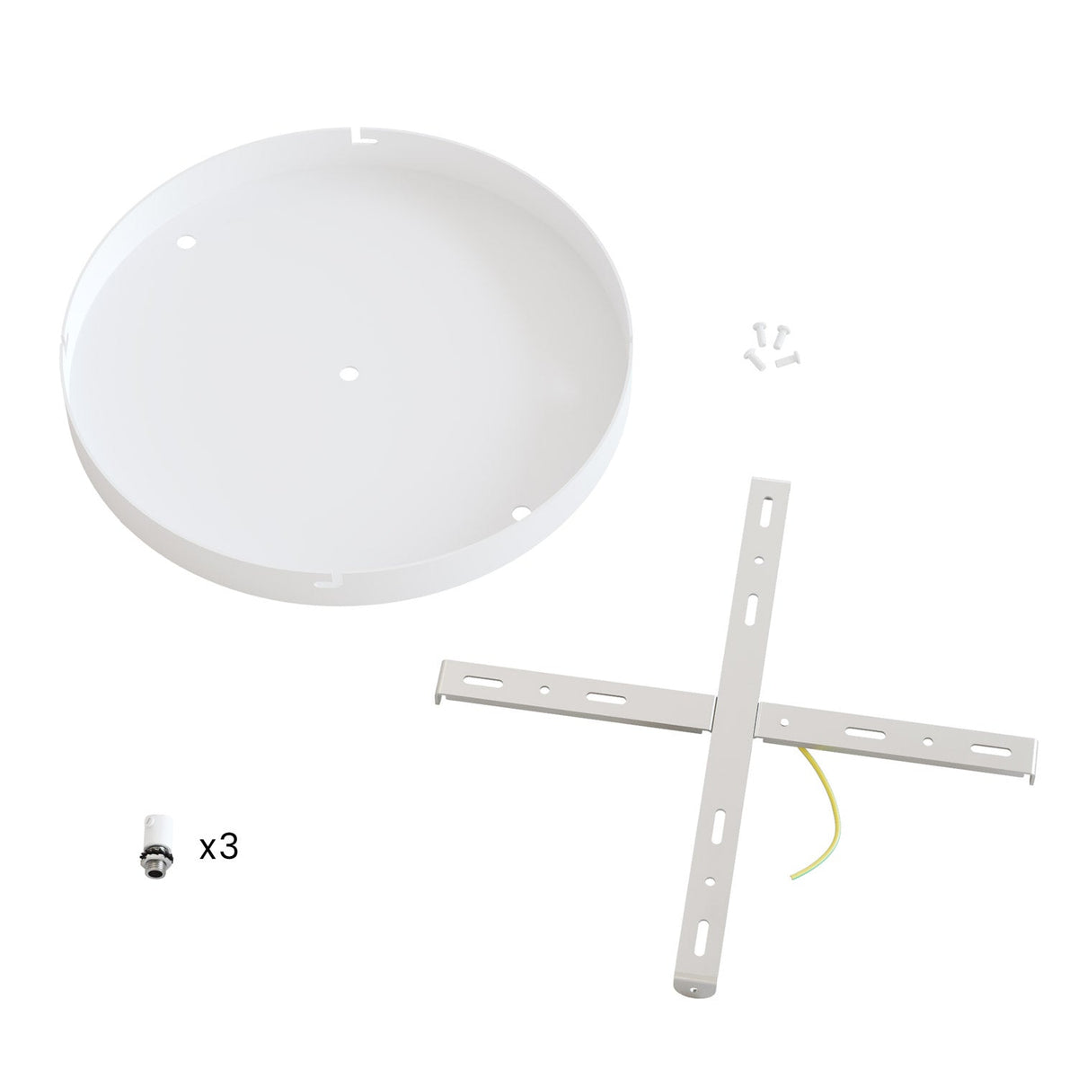 Rosone rotondo in alluminio Ø 30 cm con staffa e cavo di messa a terra, con 3 fori frontali - Bianco Opaco 0