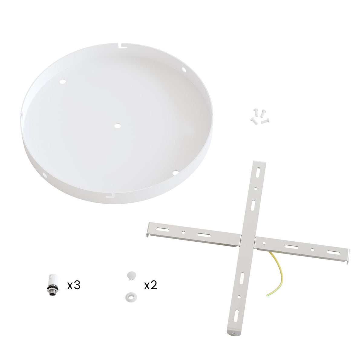 Rosone rotondo in alluminio Ø 30 cm con staffa e cavo di messa a terra, con 3 fori frontali - Bianco Opaco 2