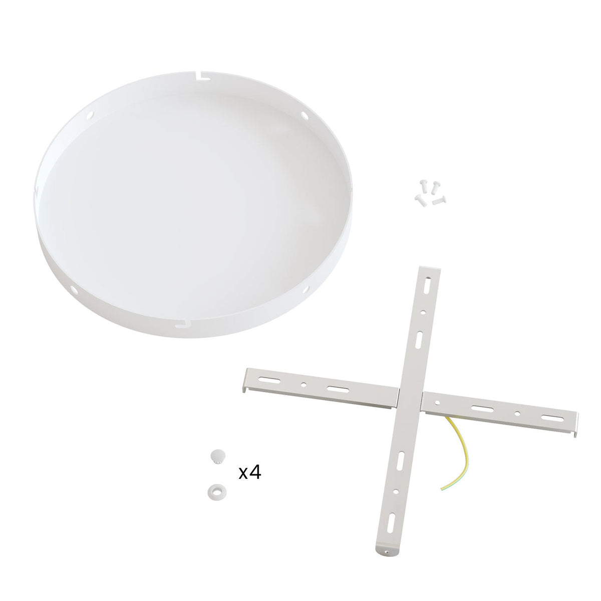 Rosone rotondo in alluminio Ø 30 cm con staffa e cavo di messa a terra, con 4 fori laterali - Bianco Opaco