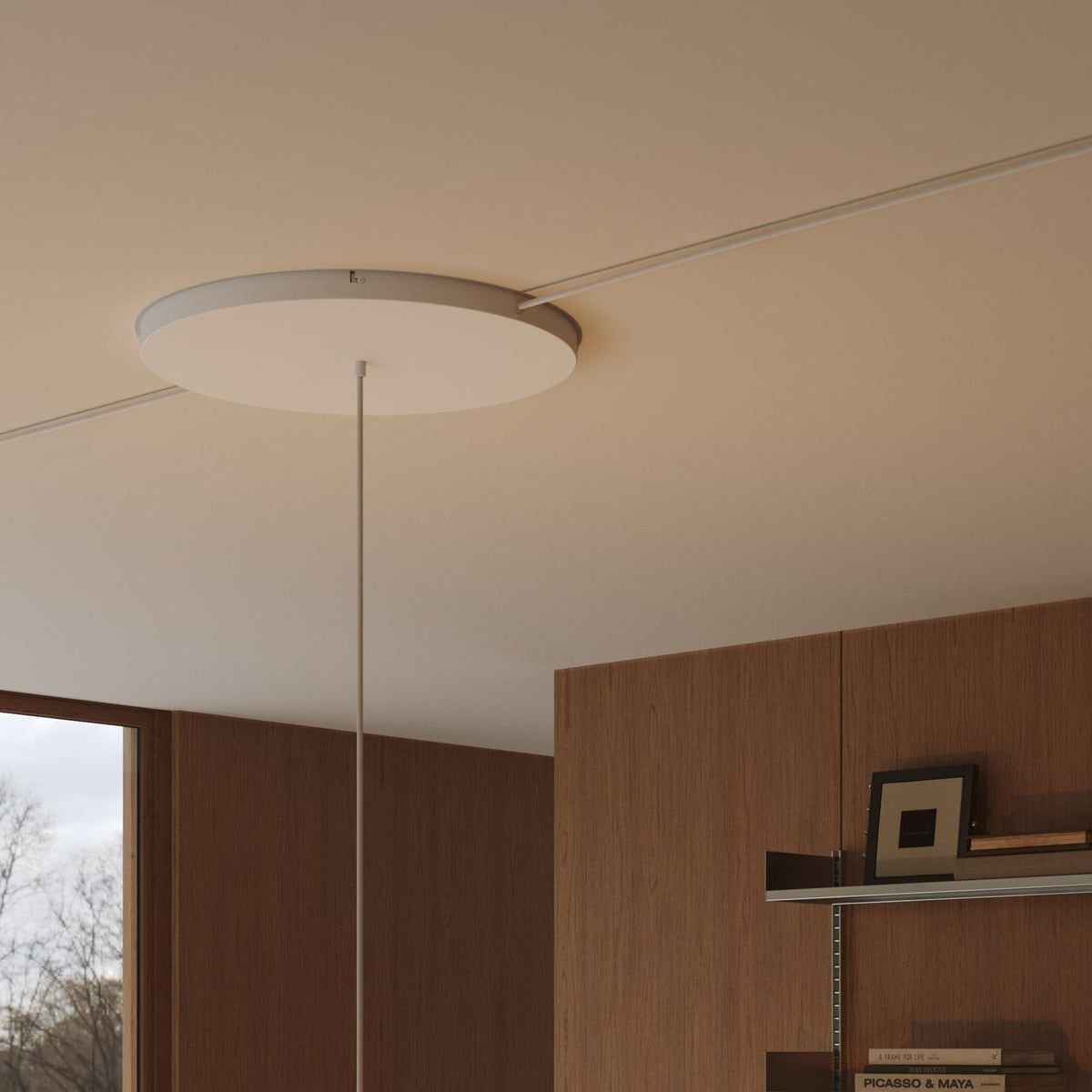 Rosone rotondo in alluminio Ø 50 cm con staffa e cavo di messa a terra, con 1 foro frontale - Bianco Opaco 2