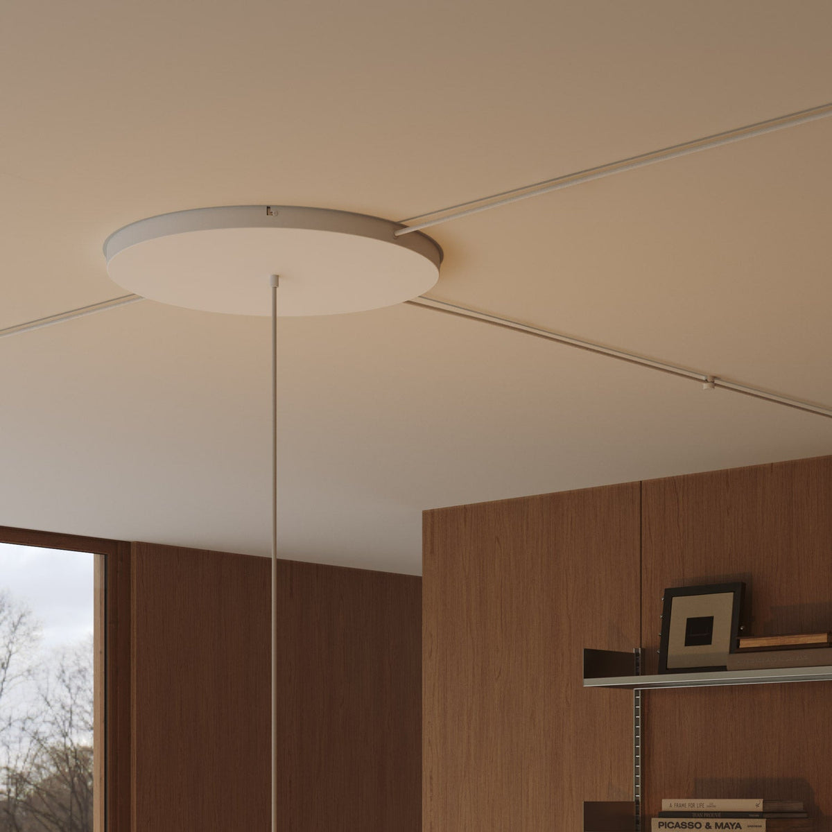 Rosone rotondo in alluminio Ø 50 cm con staffa e cavo di messa a terra, con 1 foro frontale - Bianco Opaco 3