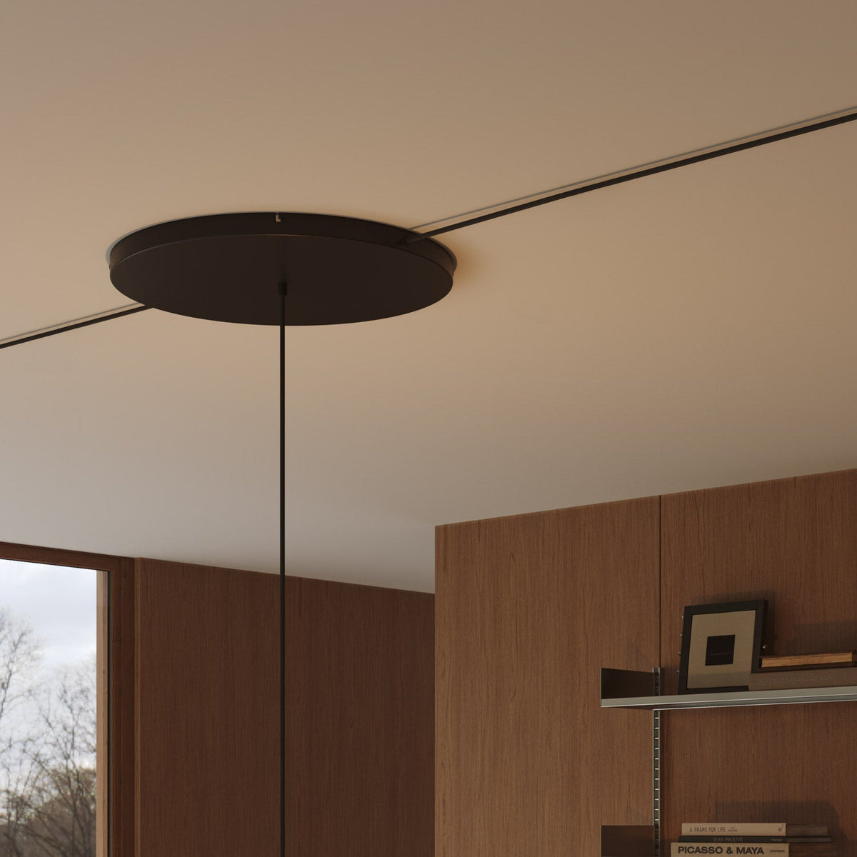 Rosone rotondo in alluminio Ø 50 cm con staffa e cavo di messa a terra, con 1 foro frontale - Nero 2