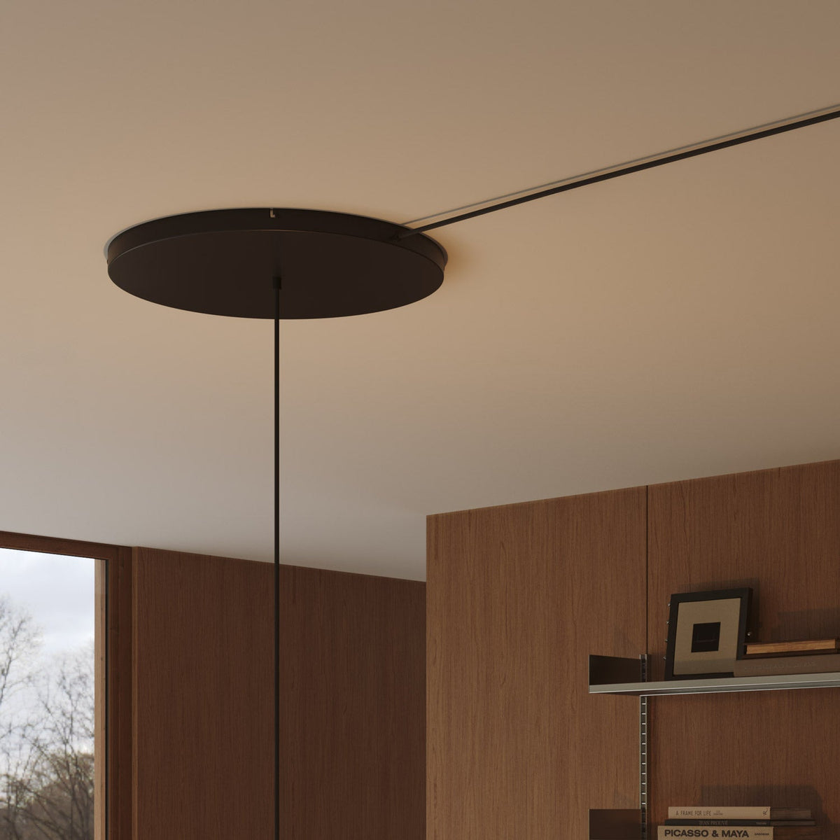 Rosone rotondo in alluminio Ø 50 cm con staffa e cavo di messa a terra, con 1 foro frontale - Nero 1