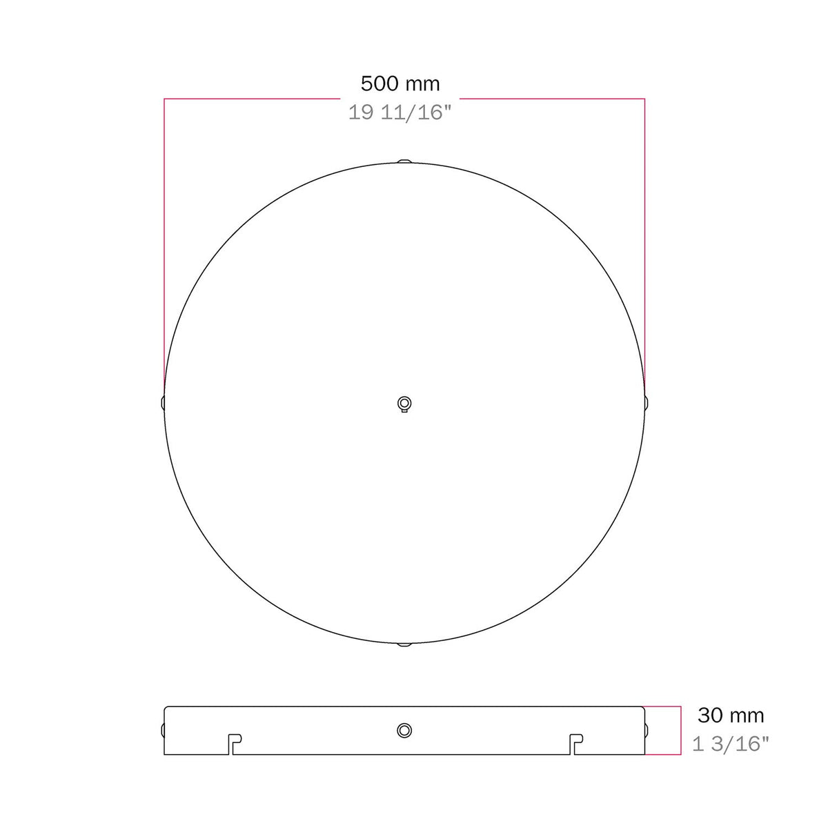 Rosone rotondo in alluminio Ø 50 cm con staffa e cavo di messa a terra, con 1 foro frontale - Nero 4