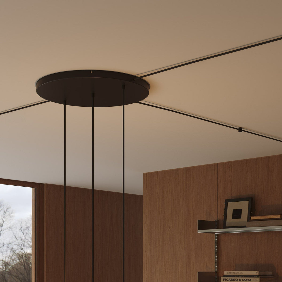 Rosone rotondo in alluminio Ø 50 cm con staffa e cavo di messa a terra, con 3 fori in linea frontali - Nero 3