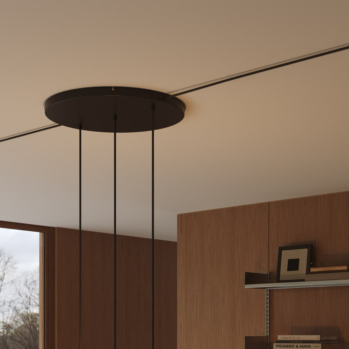 Rosone rotondo in alluminio Ø 50 cm con staffa e cavo di messa a terra, con 3 fori in linea frontali - Nero 2