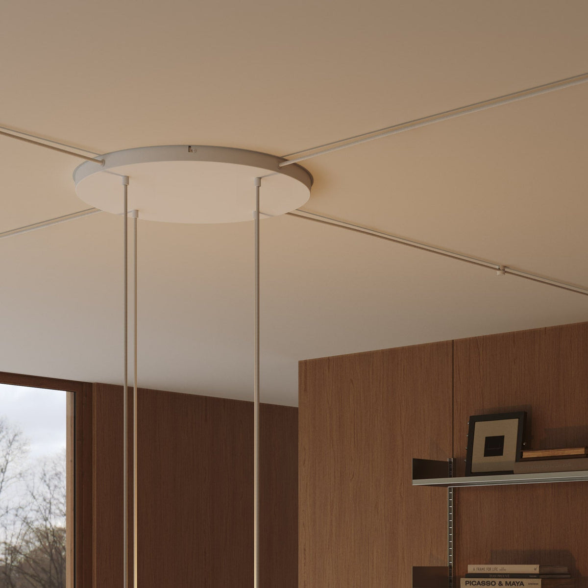Rosone rotondo in alluminio Ø 50 cm con staffa e cavo di messa a terra, con 4 fori frontali - Bianco Opaco 4