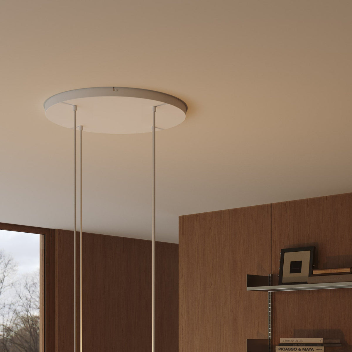 Rosone rotondo in alluminio Ø 50 cm con staffa e cavo di messa a terra, con 4 fori frontali - Bianco Opaco 0