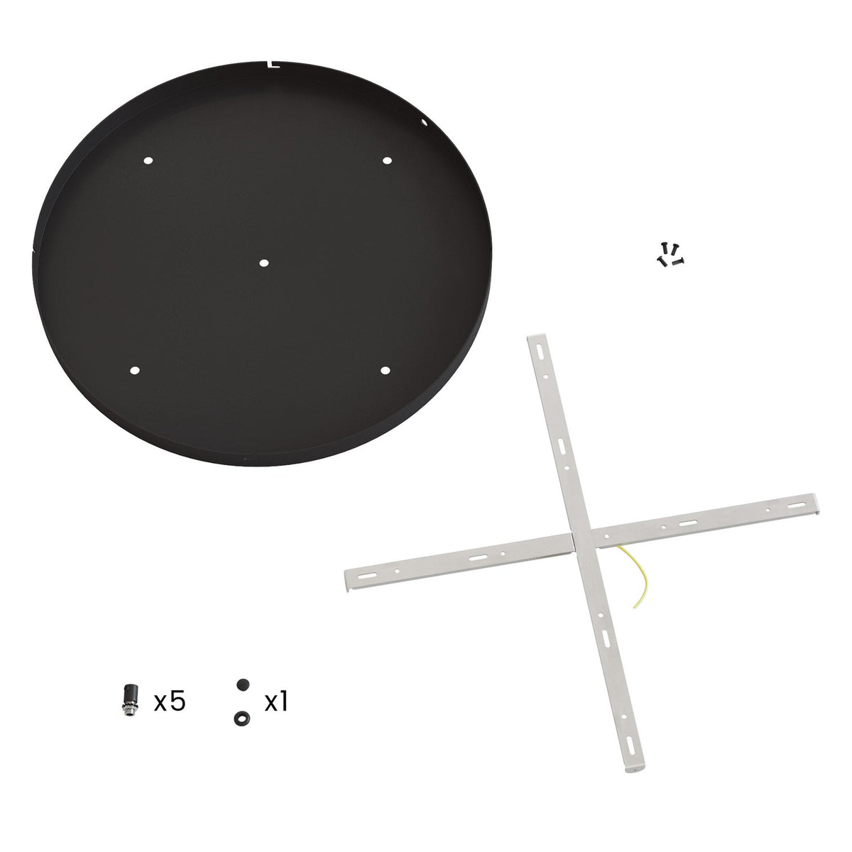Rosone rotondo in alluminio Ø 50 cm con staffa e cavo di messa a terra, con 5 fori frontali - Nero 1