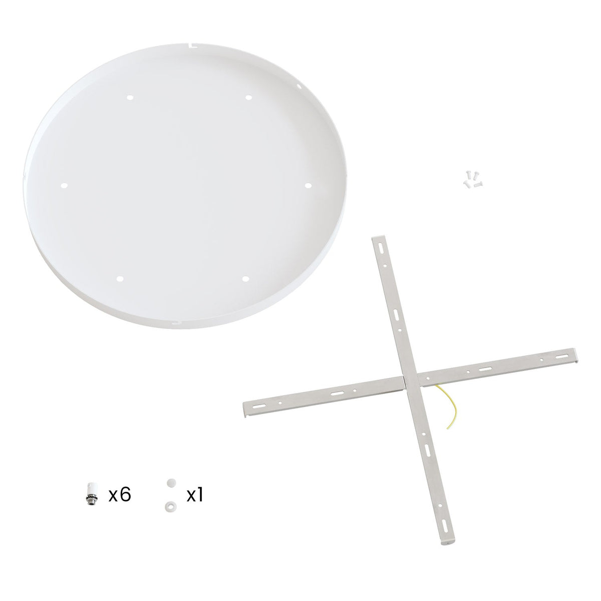 Rosone rotondo in alluminio Ø 50 cm con staffa e cavo di messa a terra, con 6 fori frontali - Bianco Opaco 1