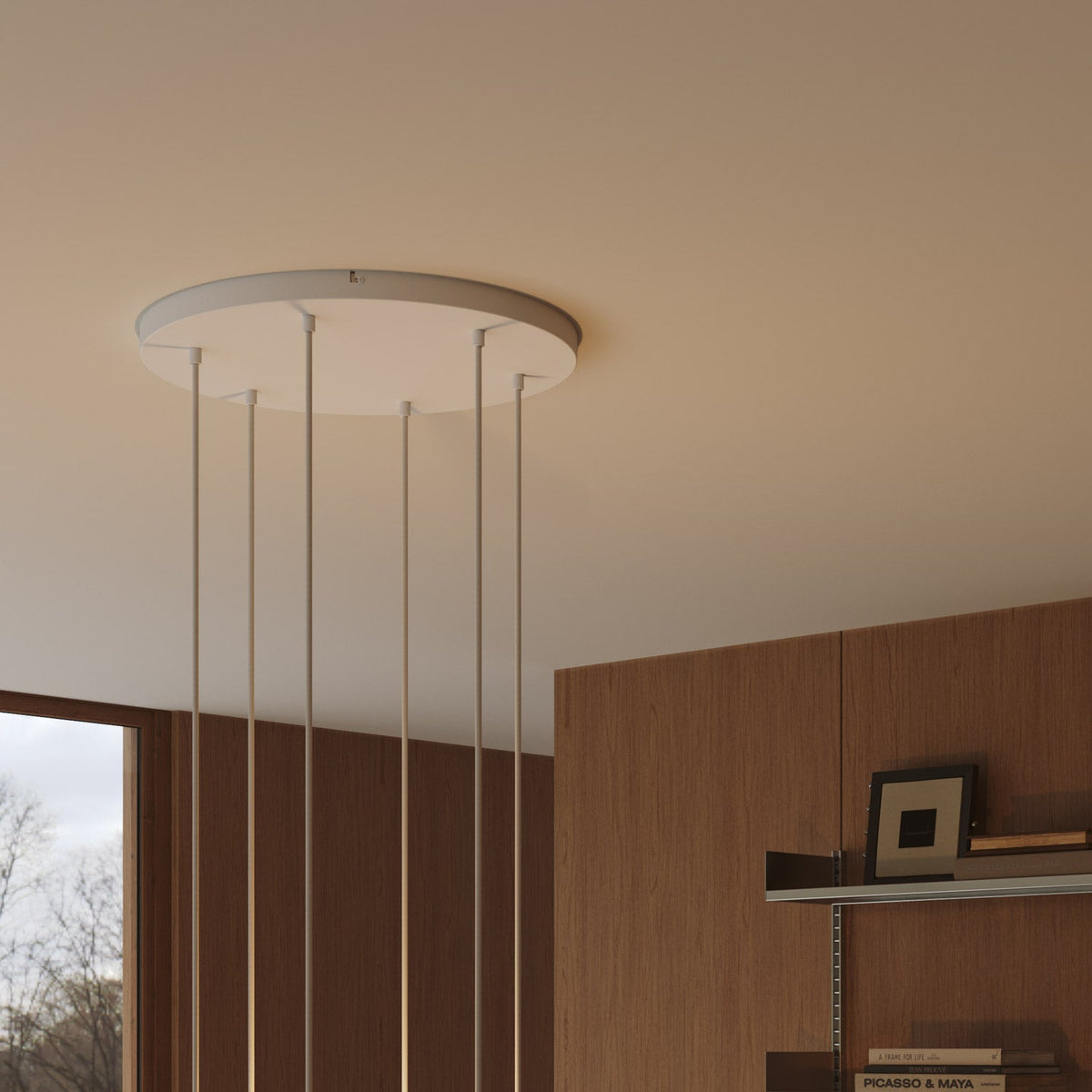Rosone rotondo in alluminio Ø 50 cm con staffa e cavo di messa a terra, con 6 fori frontali - Bianco Opaco 0