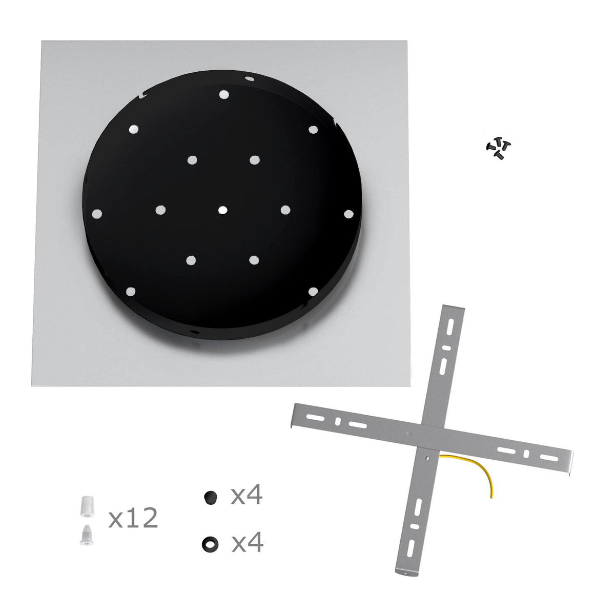 Rosone XXL Rose-One quadrato, 400 mm con 12 fori e 4 fori laterali - Dibond Rame satinato Nero