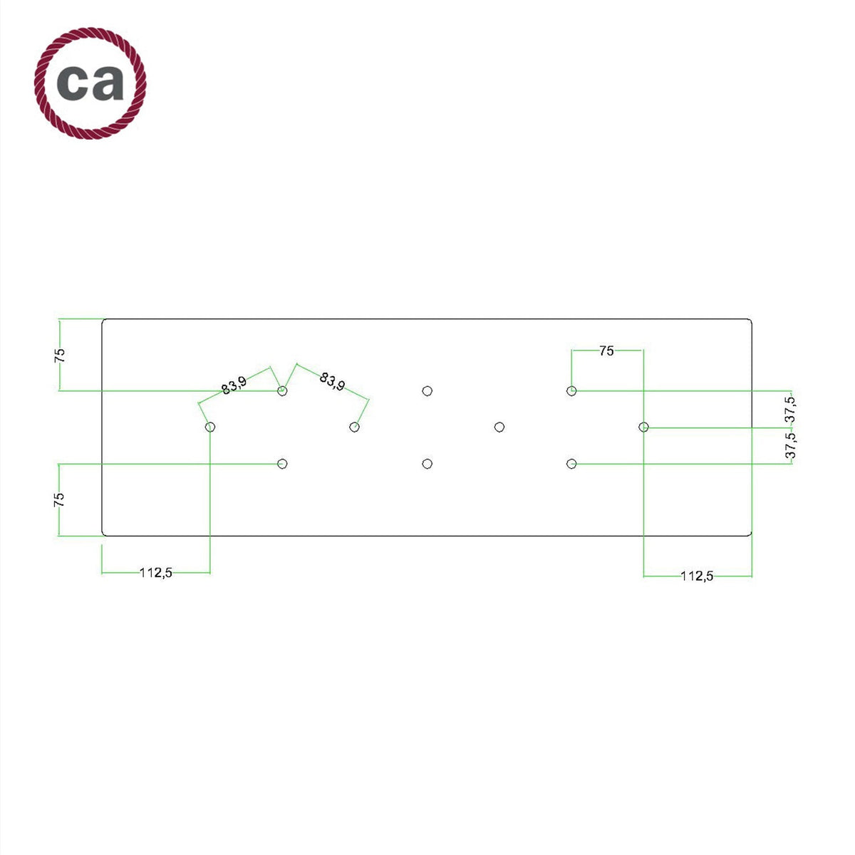Rosone XXL Rose-One rettangolare a 10 fori e 6 fori laterali, dimensioni 675 x 225 mm - Dibond Acciaio satinato Bianco