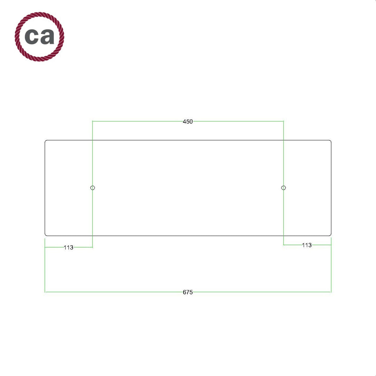 Rosone XXL Rose-One rettangolare a 2 fori e 6 fori laterali, dimensioni 675 x 225 mm - Dibond Acciaio satinato Bianco