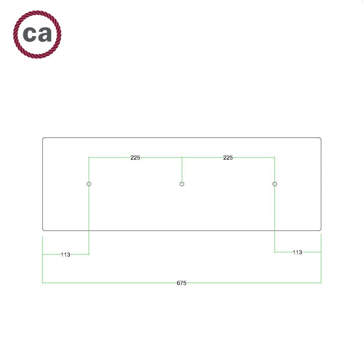 Rosone XXL Rose-One rettangolare a 3 fori in linea e 6 fori laterali, dimensioni 675 x 225 mm - Dibond Bianco opaco Bianco