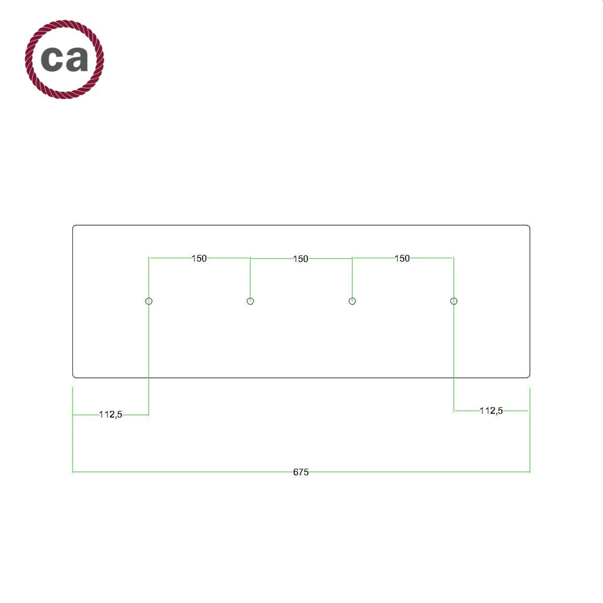 Rosone XXL Rose-One rettangolare a 4 fori in linea e 6 fori laterali, dimensioni 675 x 225 mm - Dibond Nero opaco Bianco