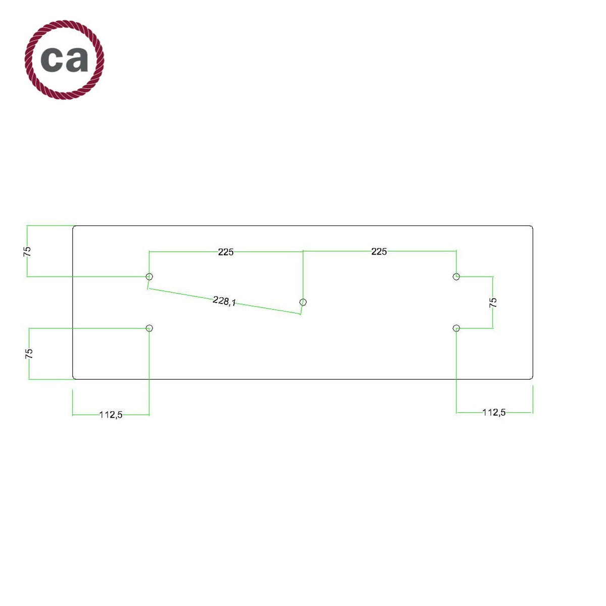 Rosone XXL Rose-One rettangolare a 5 fori e 6 fori laterali, dimensioni 675 x 225 mm - Dibond Rame satinato Bianco