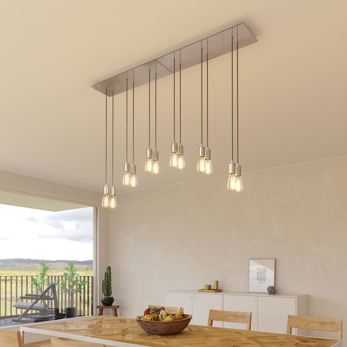 Rosone XXL Rose-One rettangolare a 6 fori e 6 fori laterali, dimensioni 675 x 225 mm - Dibond Acciaio satinato Bianco