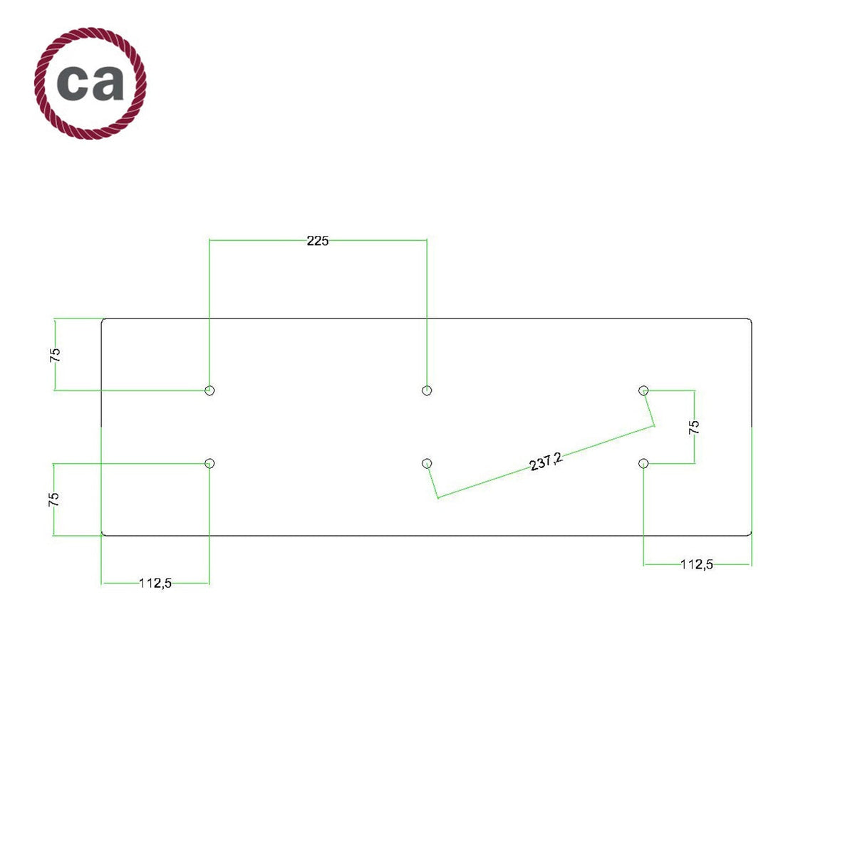 Rosone XXL Rose-One rettangolare a 6 fori e 6 fori laterali, dimensioni 675 x 225 mm - Dibond Bianco opaco Bianco