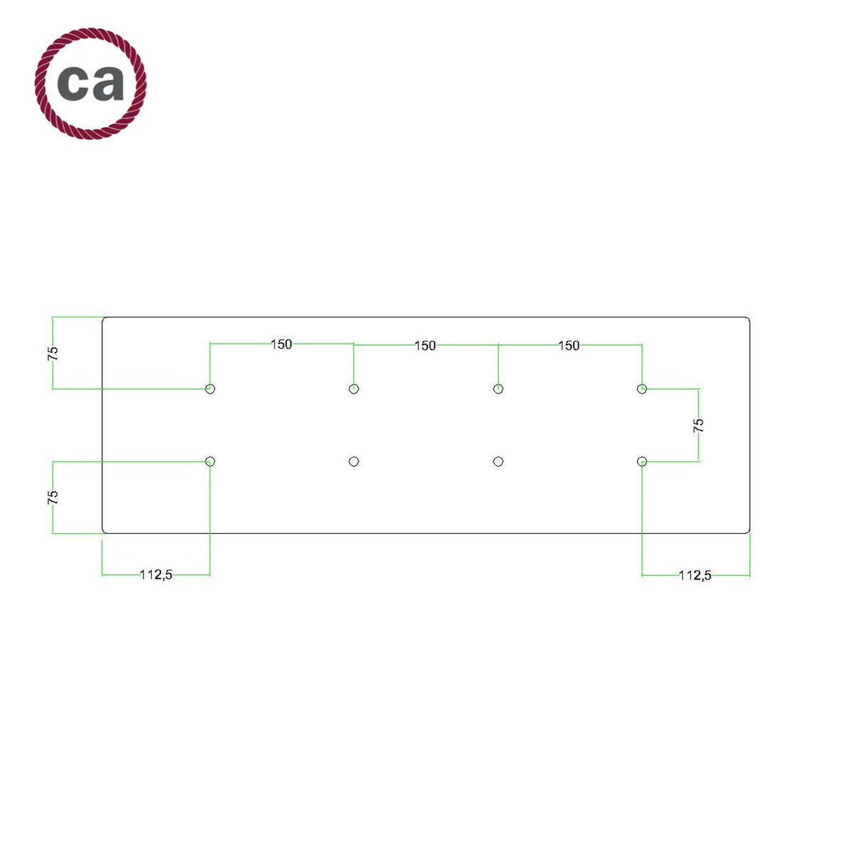 Rosone XXL Rose-One rettangolare a 8 fori e 6 fori laterali, dimensioni 675 x 225 mm - Dibond Acciaio satinato Bianco