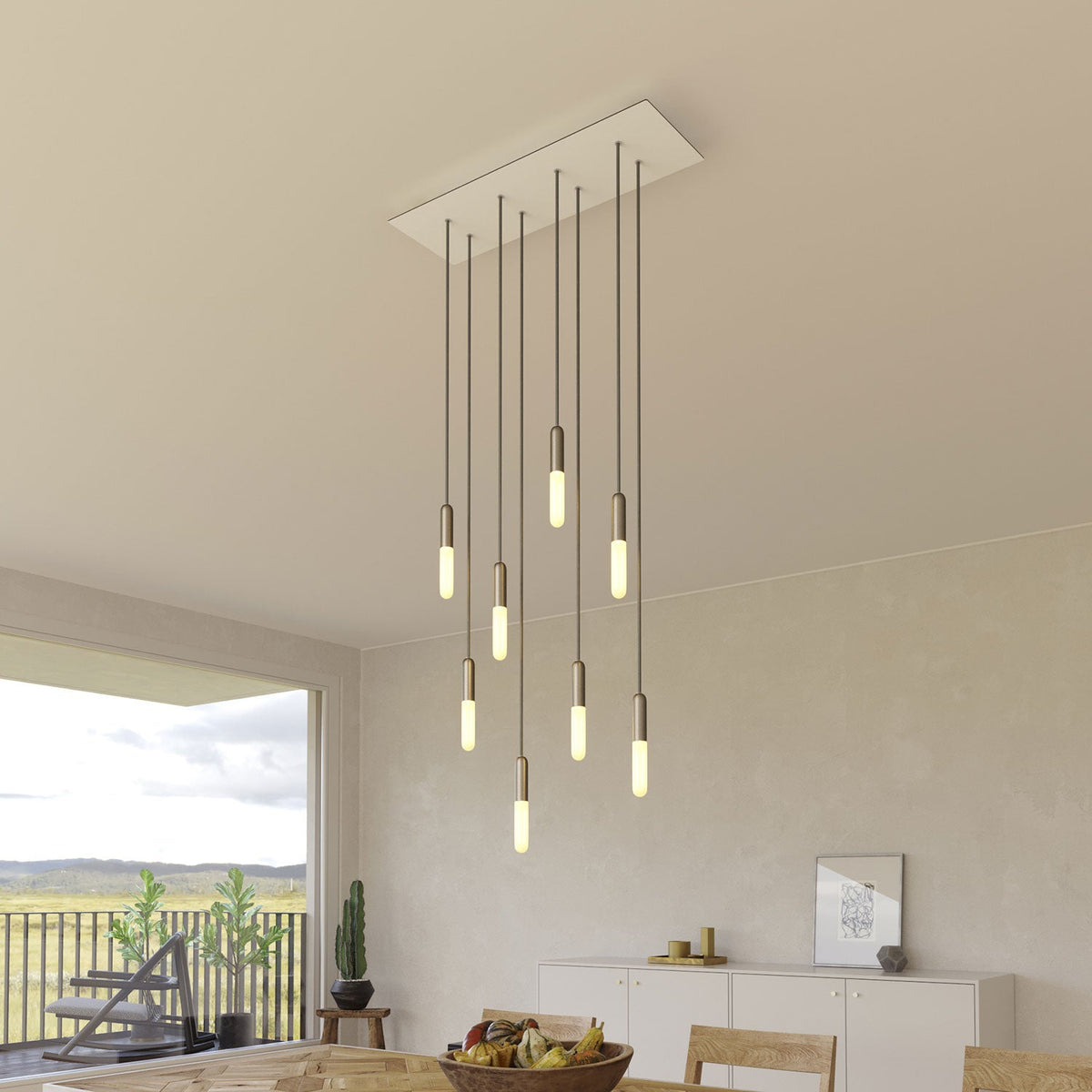 Rosone XXL Rose-One rettangolare a 8 fori e 6 fori laterali, dimensioni 675 x 225 mm - Dibond Bianco opaco Bianco