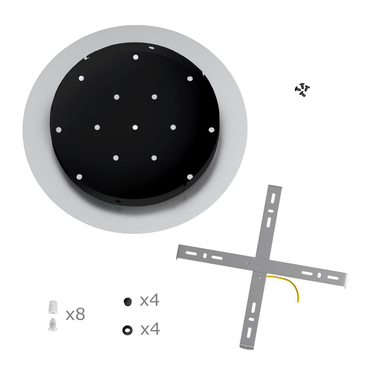 Rosone XXL Rose-One rotondo, diametro 400 mm con 8 fori e 4 fori laterali - Bianco opaco Nero