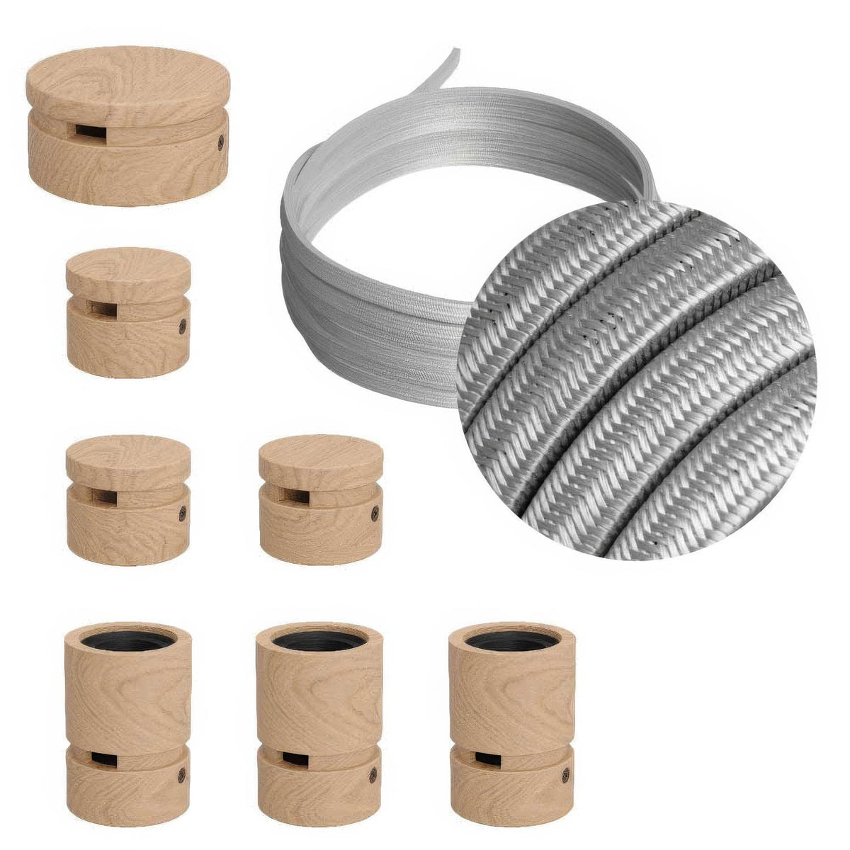 Sistema Filé Linear Kit - con cavo CM02 di 5 m per catenaria e 7 componenti in legno per interni