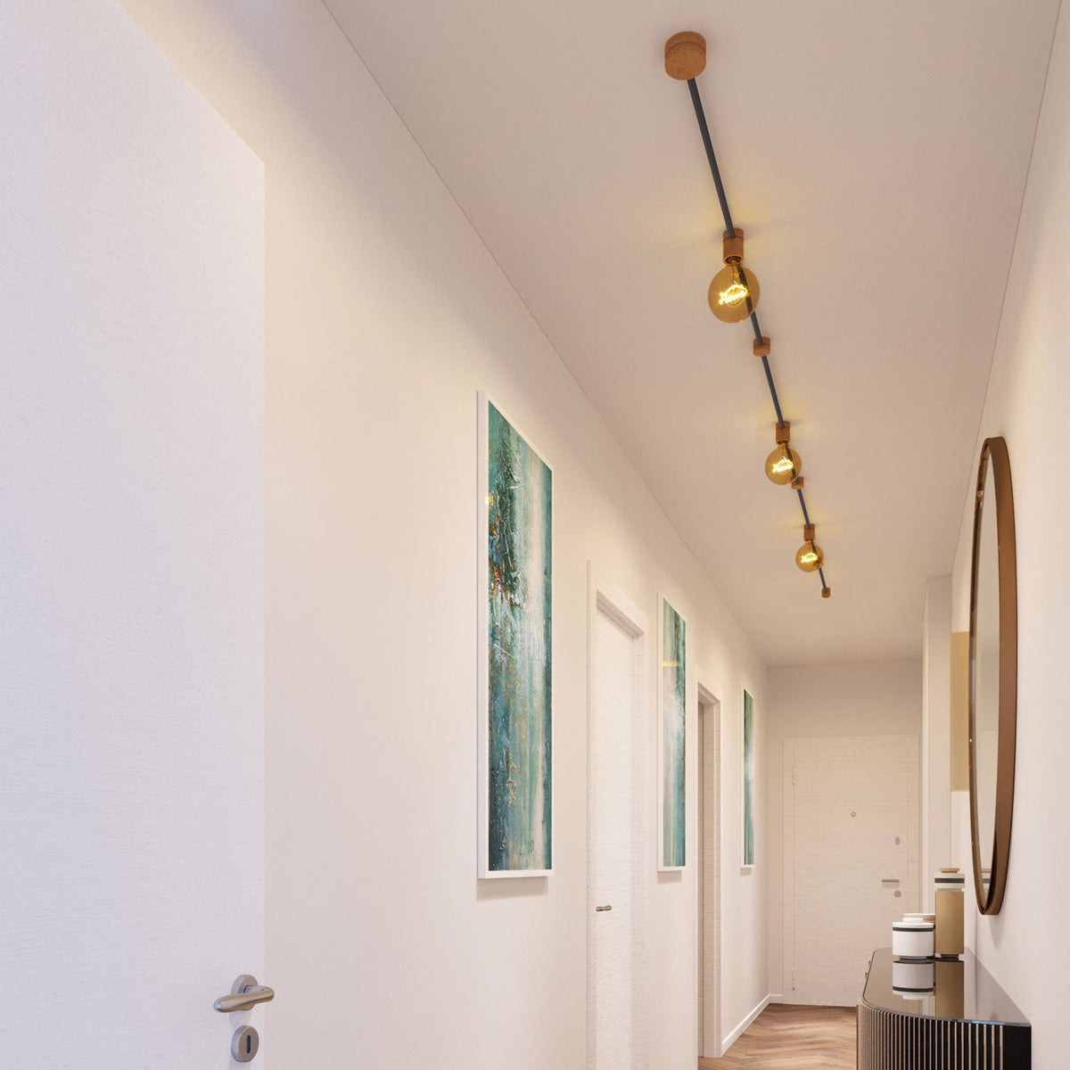 Sistema Filé Linear Kit - con cavo CM03 di 5 m per catenaria e 7 componenti in legno per interni