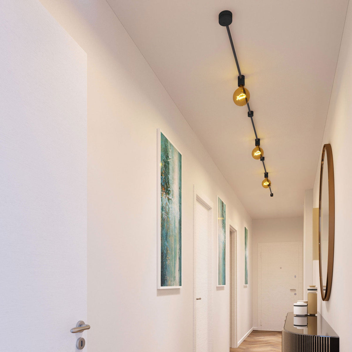 Sistema Filé Linear Kit - con cavo CM03 di 5 m per catenaria e 7 componenti in legno verniciato nero per interni
