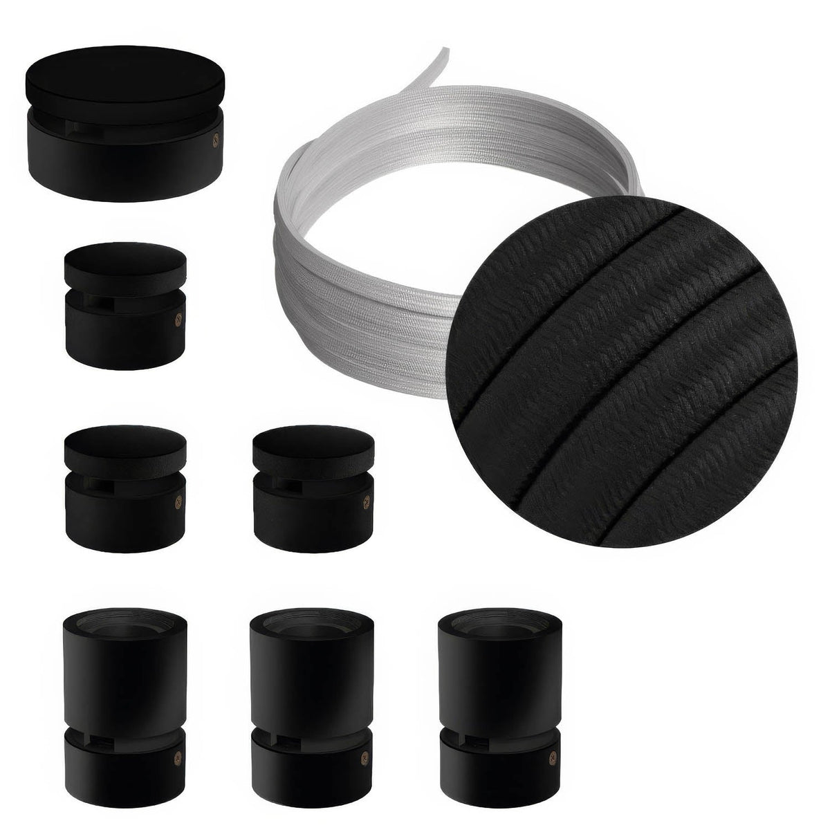 Sistema Filé Linear Kit - con cavo CM04 di 5 m per catenaria e 7 componenti in legno verniciato nero per interni