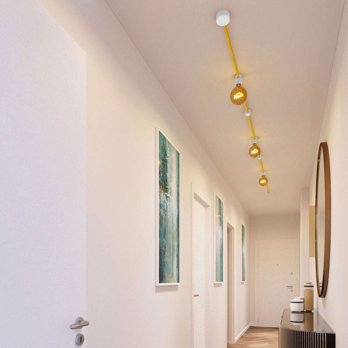 Sistema Filé Linear Kit - con cavo CM10 di 5 m per catenaria e 7 componenti in legno verniciato bianco per interni