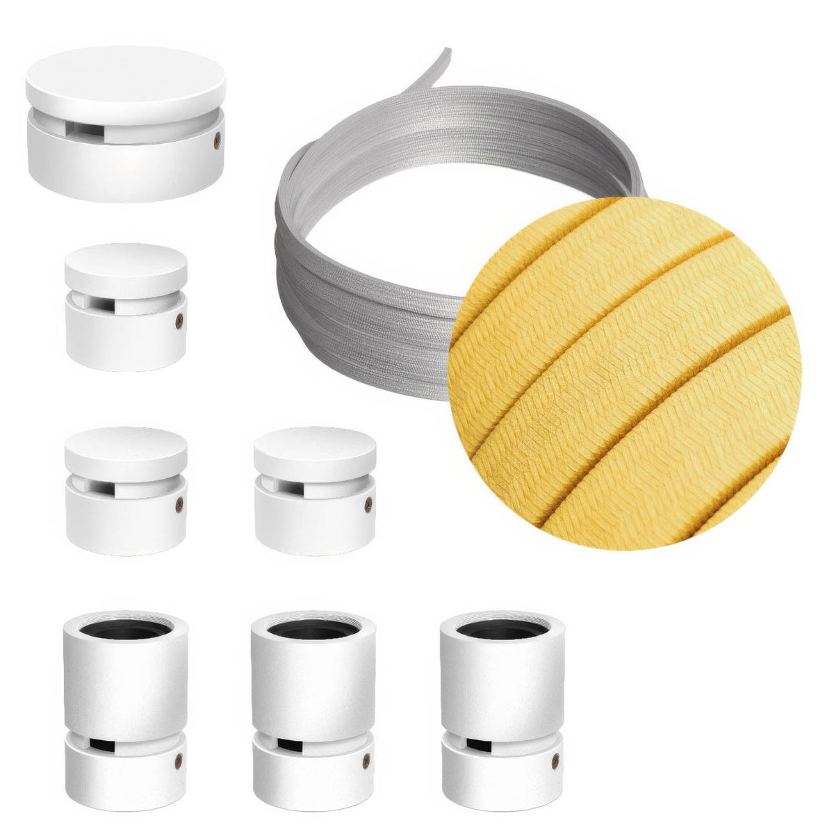 Sistema Filé Linear Kit - con cavo CM10 di 5 m per catenaria e 7 componenti in legno verniciato bianco per interni