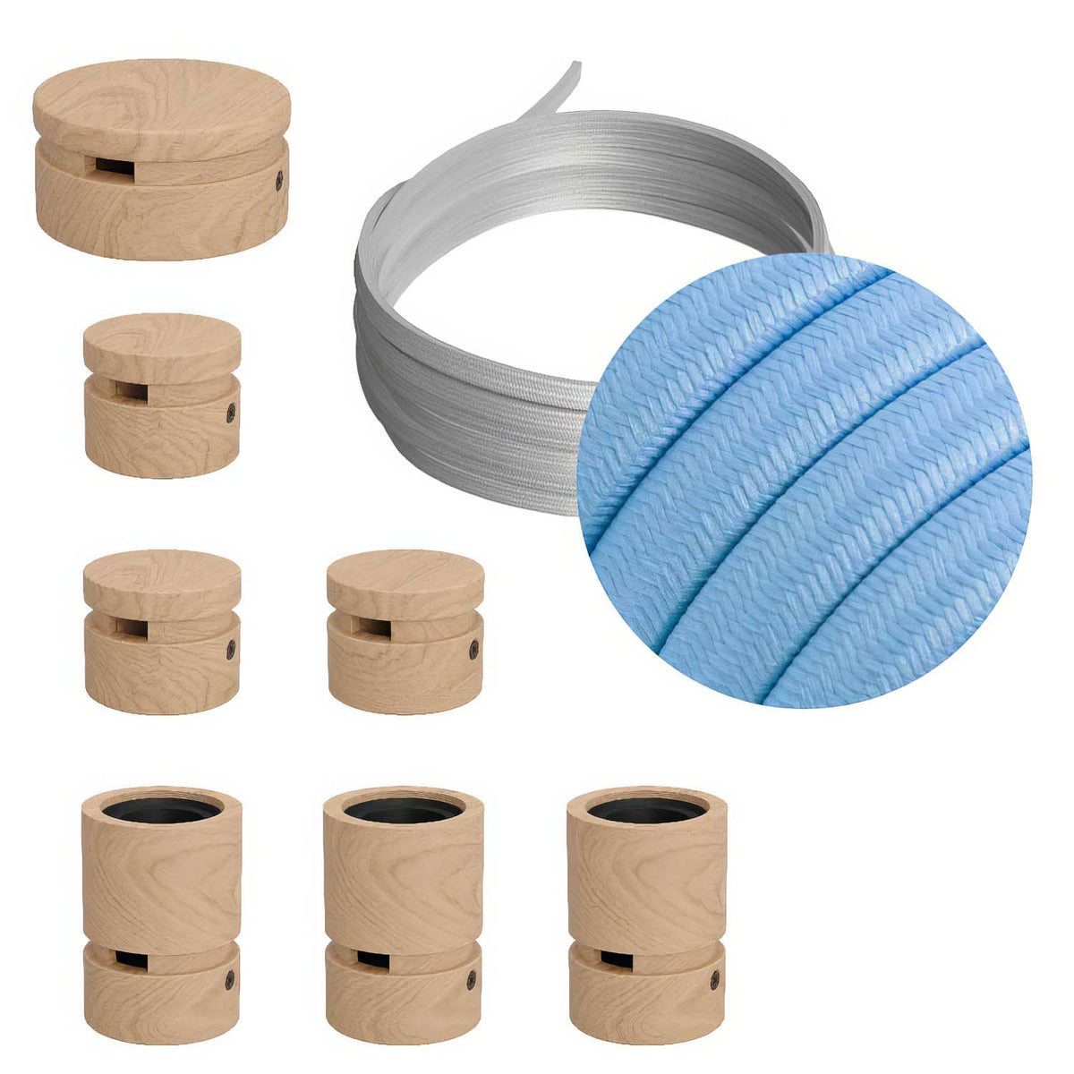 Sistema Filé Linear Kit - con cavo CM17 di 5 m per catenaria e 7 componenti in legno per interni